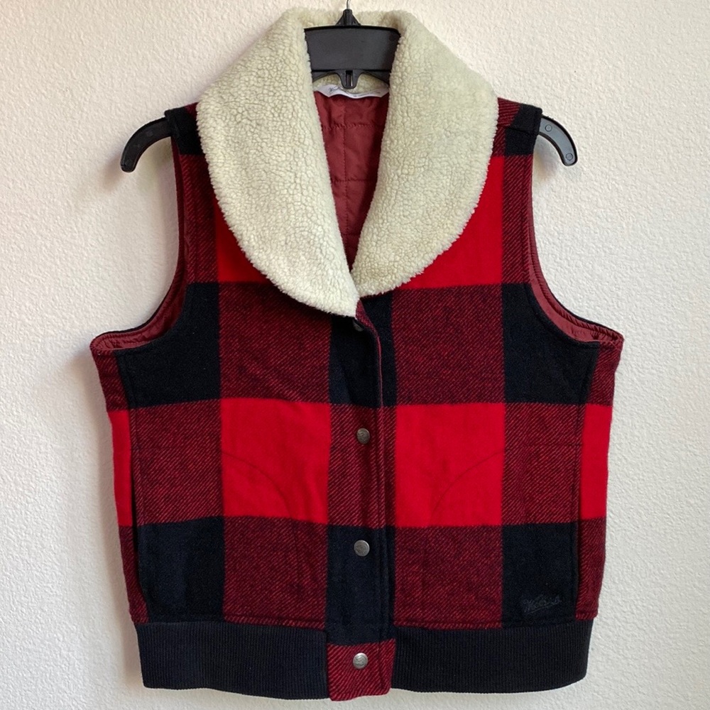 🍁WOOLRICH Women's Giant Buffalo Wool Red/ Black Plaid Vest Size M